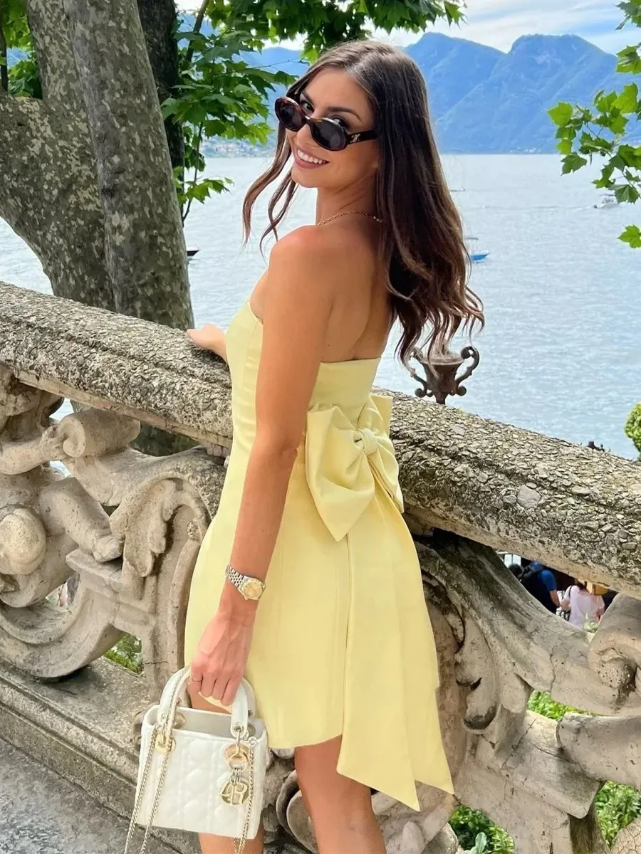 Dali | Yellow - Strapless Sheath Satin Short Cocktail Dresses With Bow sold by KissProm product image thumbnail 3