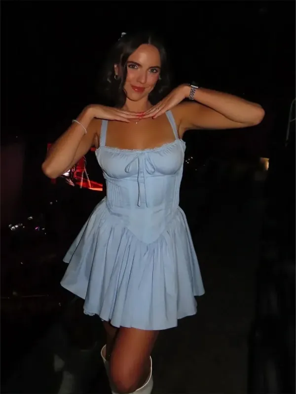 Graye | Blue - Square Neck A Line Satin Homecoming Dresses With Bow sold by KissProm