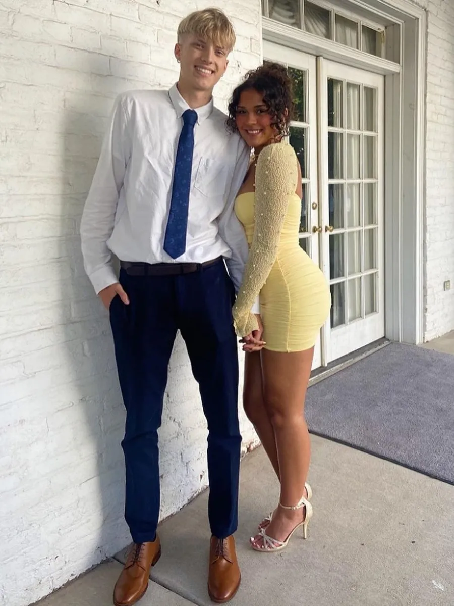 Jael | Yellow - Sweetheart Long Sleeves Bodycon Homecoming Dresses With Pearls sold by KissProm product image thumbnail 2