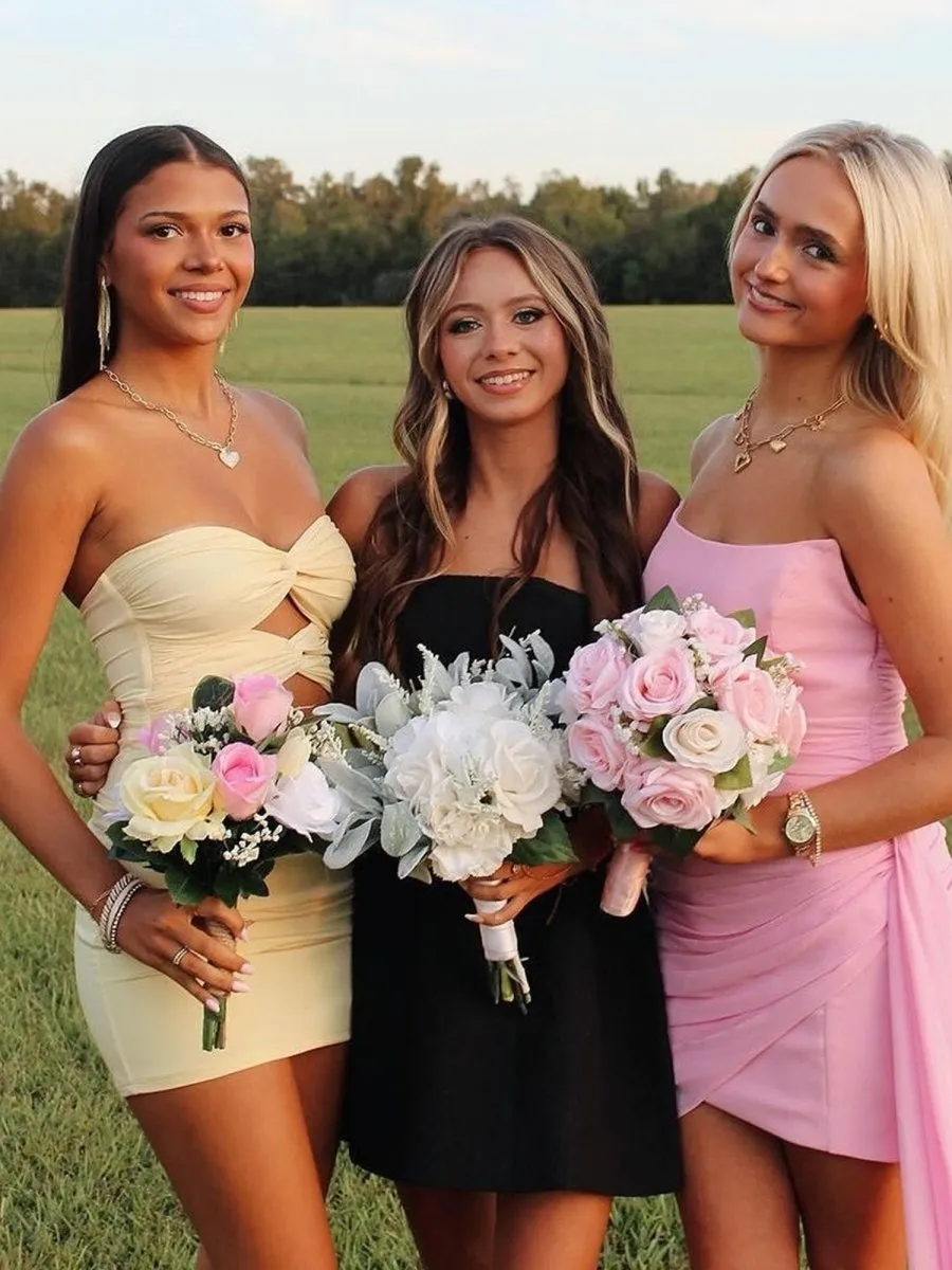 Yellow - Strapless Sheath Short Homecoming Dresses With Keyhole sold by KissProm product image thumbnail 3