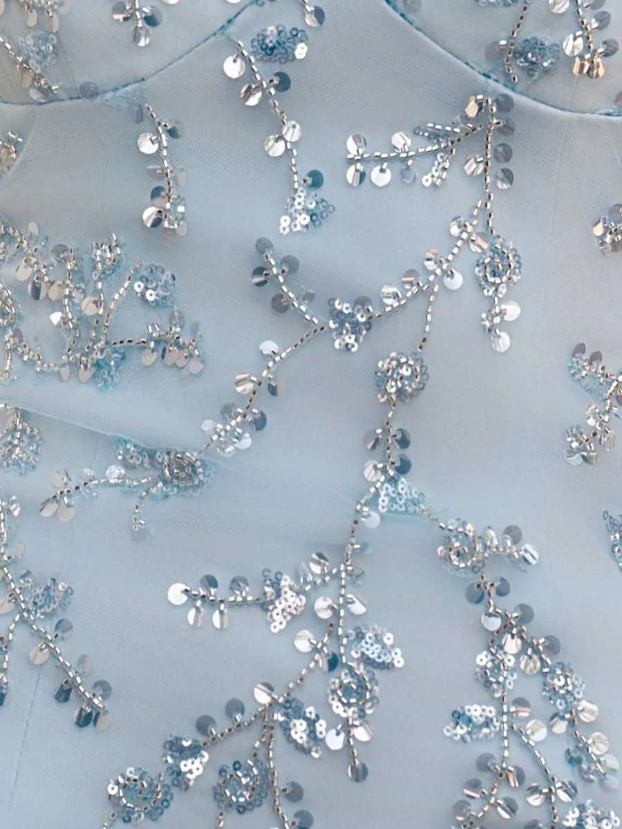 Hestia | Sky Blue - Bodycon V Neck Sequined Satin Mini Party Dresses sold by KissProm product image thumbnail 3