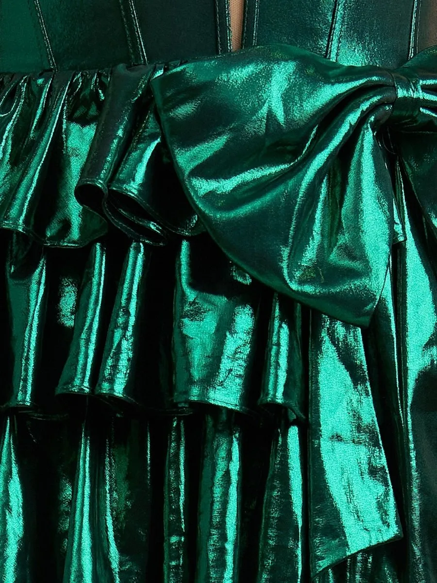 Elza | Emerald - Halter A Line Metallic Ruffles Homecoming Dresses With Bow sold by KissProm product image thumbnail 5