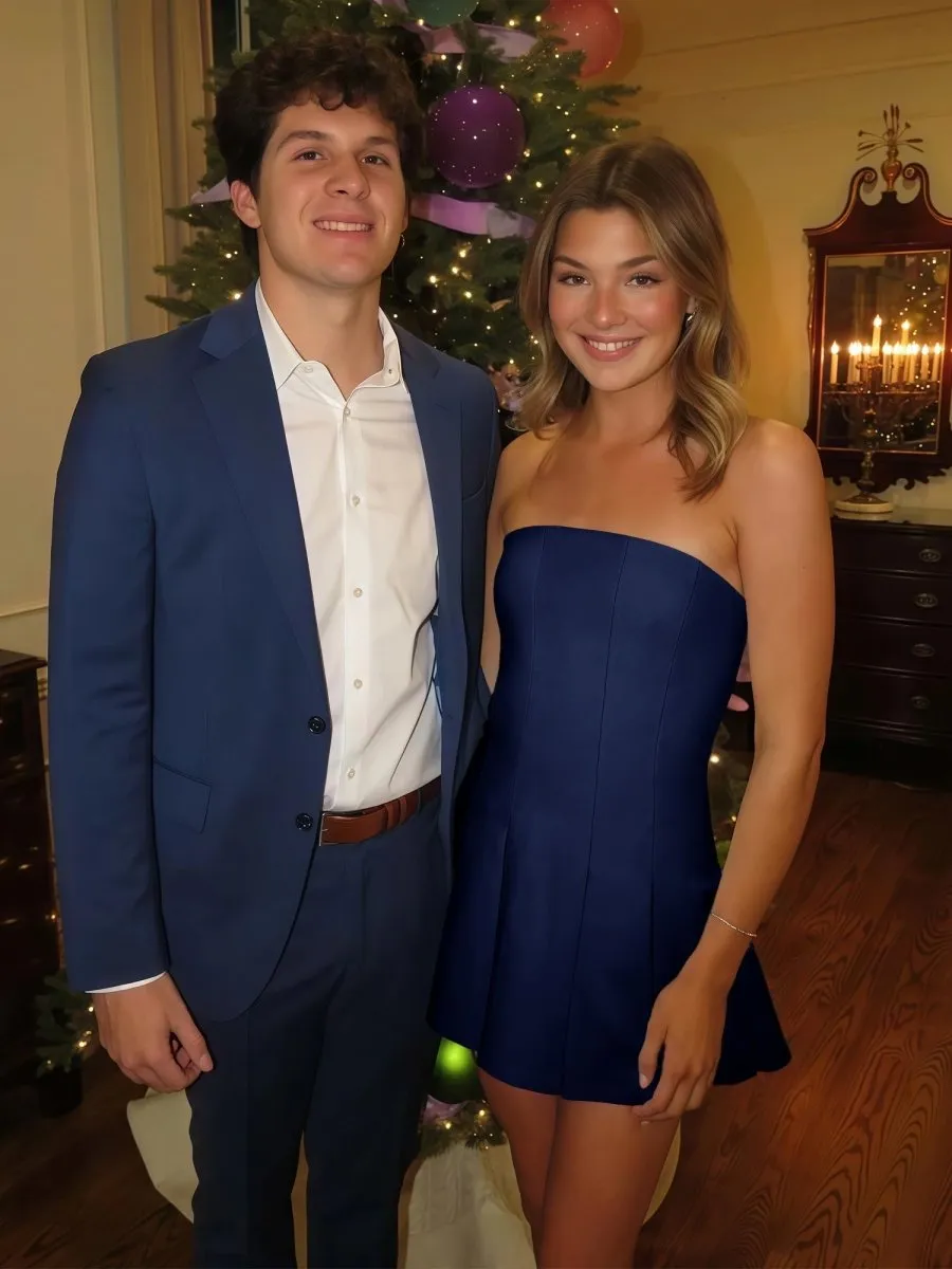 Hydrangea | Navy Blue - Strapless Satin Pleated A-line Short Homecoming Dress sold by KissProm