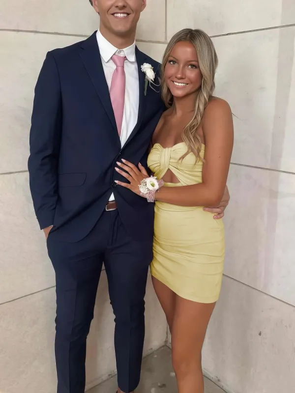 Lamya | Yellow - Strapless A Line Short Homecoming Dresses sold by KissProm