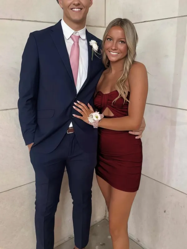 Gali | Burgundy - Strapless A Line Short Homecoming Dresses sold by KissProm