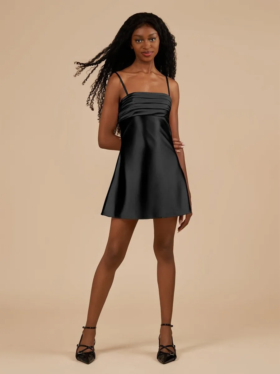 Draya | Black - Sheath Spaghetti Straps Satin Homecoming Dress sold by KissProm product image thumbnail 3