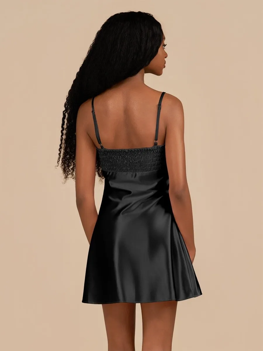 Draya | Black - Sheath Spaghetti Straps Satin Homecoming Dress sold by KissProm product image thumbnail 2