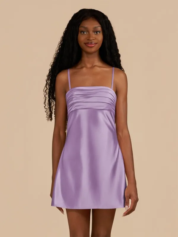 Draya | Lilac - Sheath Spaghetti Straps Satin Homecoming Dress sold by KissProm