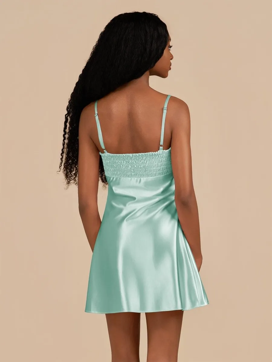 Draya | Aqua - Sheath Spaghetti Straps Satin Homecoming Dress sold by KissProm product image thumbnail 2
