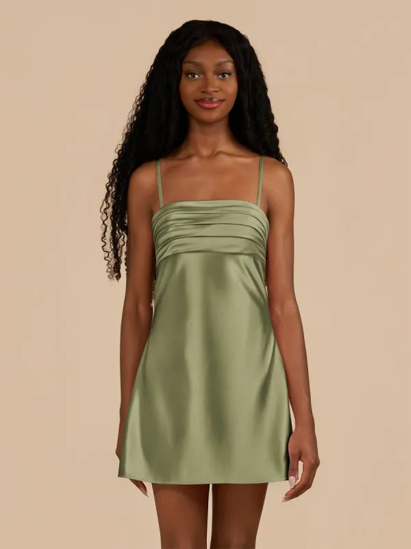 Draya | Olive - Sheath Spaghetti Straps Satin Homecoming Dress sold by KissProm