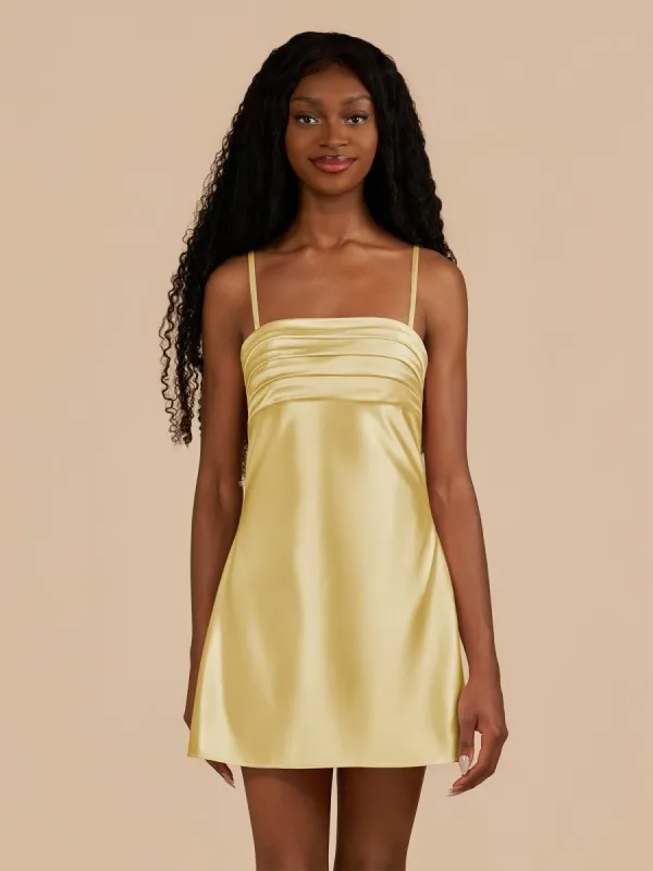 Draya | Yellow - Sheath Spaghetti Straps Satin Homecoming Dress sold by KissProm