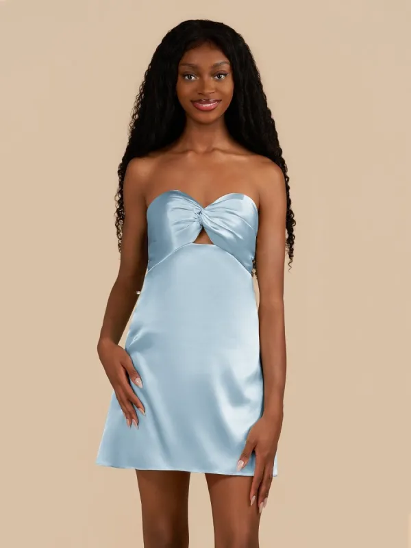 Talyra | Sky Blue - Strapless A Line Short Homecoming & Cocktail Dresses With Keyhole sold by KissProm