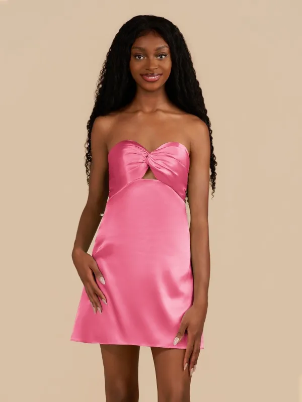 Talyra | Hot Pink - Strapless A Line Short Homecoming & Cocktail Dresses With Keyhole sold by KissProm