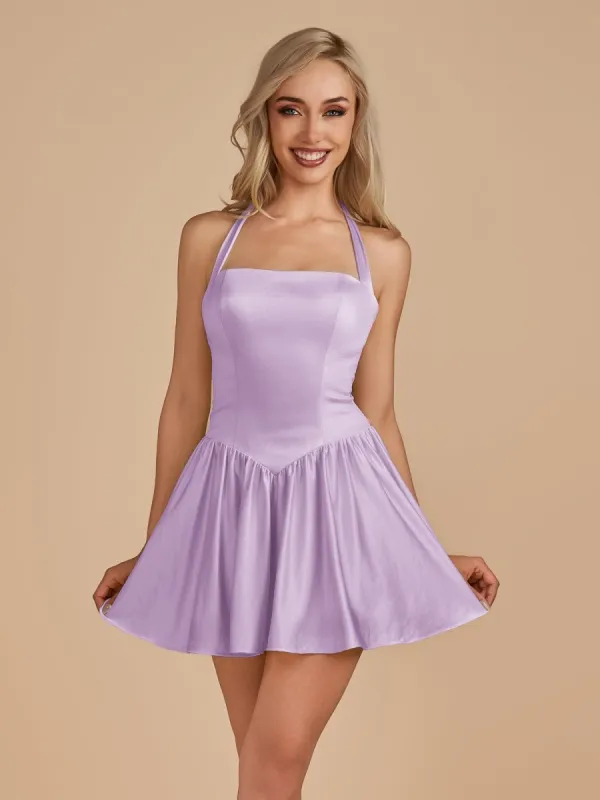 Undine | Lilac - Halter A Line Satin Short Homecoming Dress sold by KissProm
