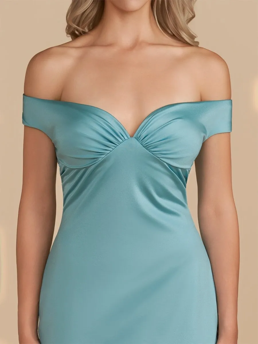 Ryna | Turquoise - Bodycon Off the Shoulder Satin Short Homecoming Dresses sold by KissProm product image thumbnail 4