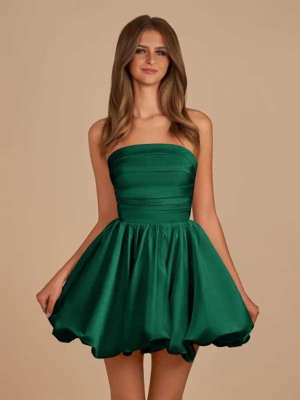 Jani | Dark Green - A Line Strapless Satin Bubble Hem Short Homecoming Dresses sold by KissProm