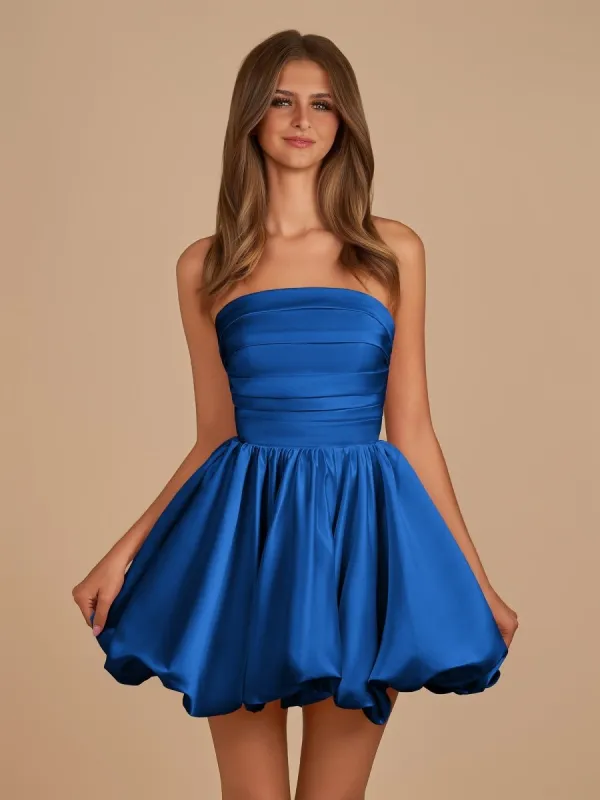 Jani | Royal Blue - A Line Strapless Satin Bubble Hem Short Homecoming Dresses sold by KissProm