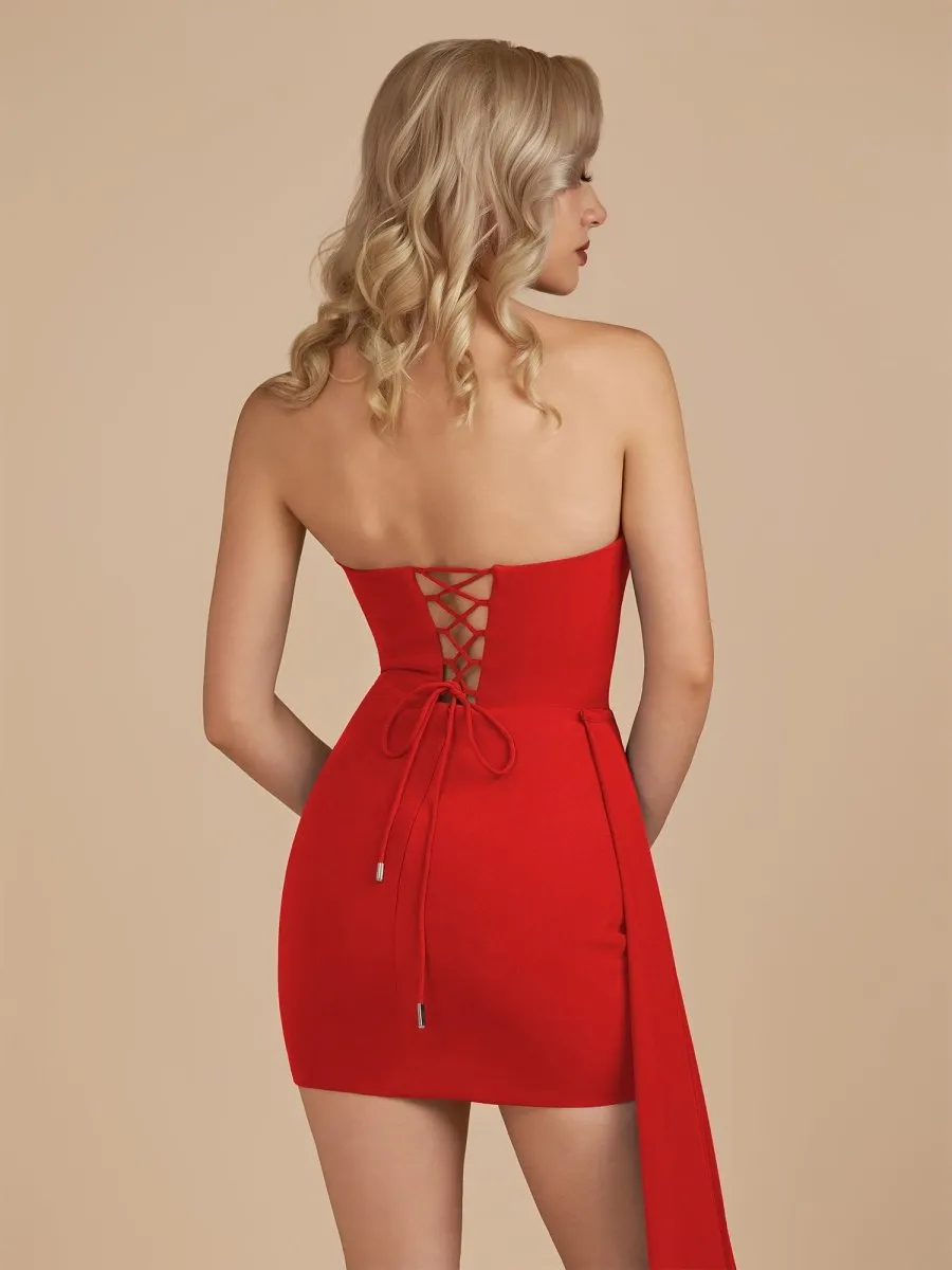 Ravelle | Red - Sheath Scoop Neck Short Homecoming Dresses With Train sold by KissProm product image thumbnail 2