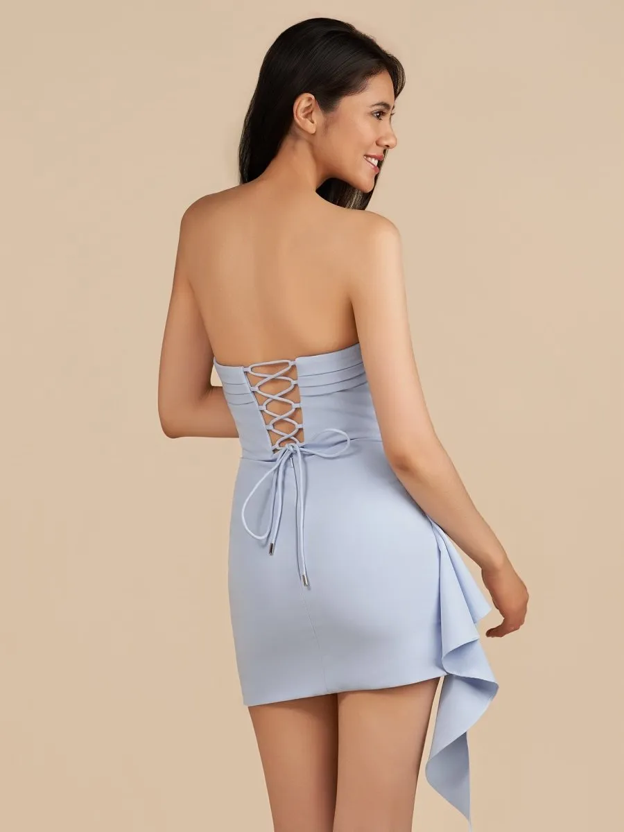 Sky Blue - Strapless Spandex Bodycon Homecoming & Cocktail Dress With Slit sold by KissProm product image thumbnail 4