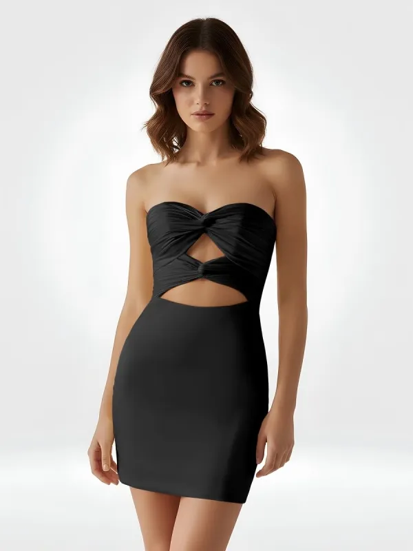 Issa | Black - Strapless Sheath Short Homecoming & Cocktail Dresses With Keyhole sold by KissProm