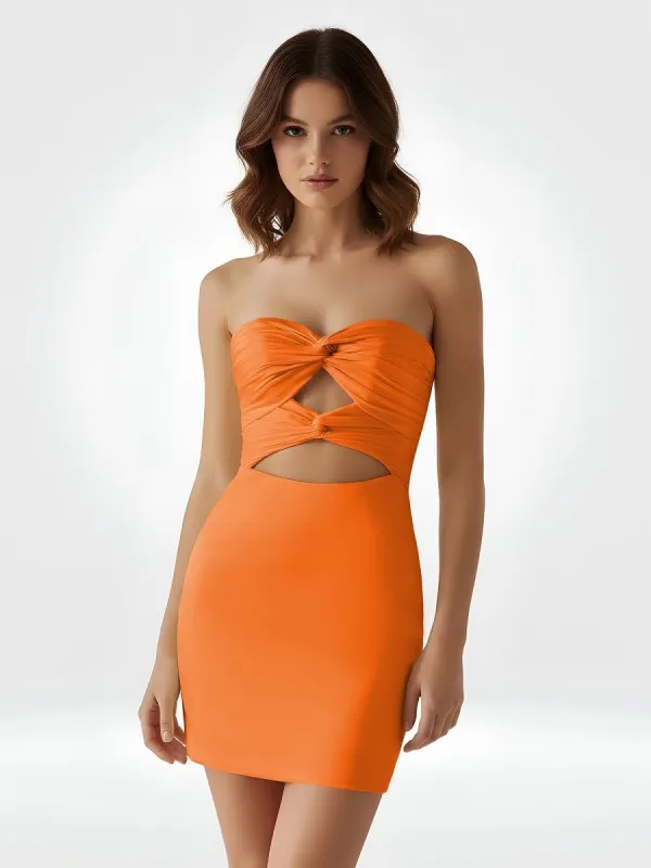 Freia | Orange - Strapless Sheath Short Homecoming Dresses With Keyhole sold by KissProm