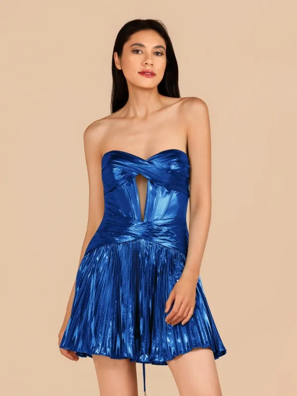 Mikayla | Royal Blue - A Line Sweetheart Cutout Metallic Short Homecoming Dresses sold by KissProm
