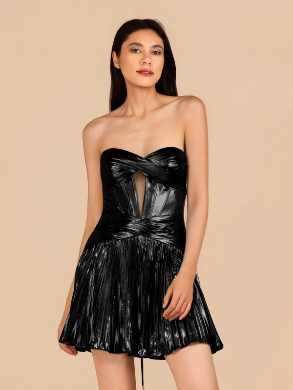 Mikayla | Black - A Line Sweetheart Cutout Metallic Short Homecoming Dresses sold by KissProm