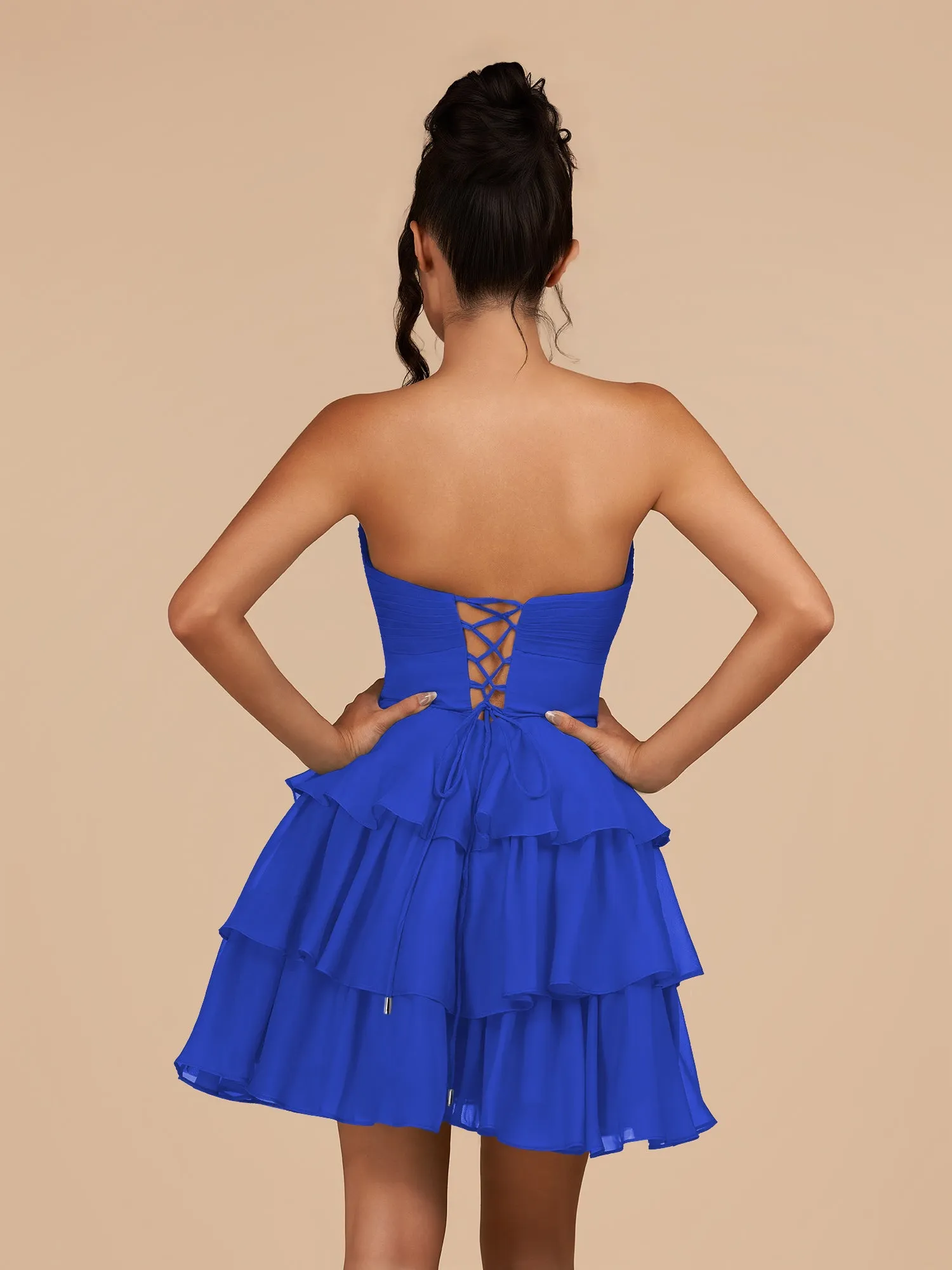 Fenara | Royal Blue - Strapless A Line Chiffon Ruffles Homecoming Dresses With Flower sold by KissProm product image thumbnail 2