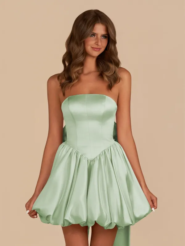 Raelee | Sage - Strapless A Line Satin Short Homecoming Dress With Bow sold by KissProm