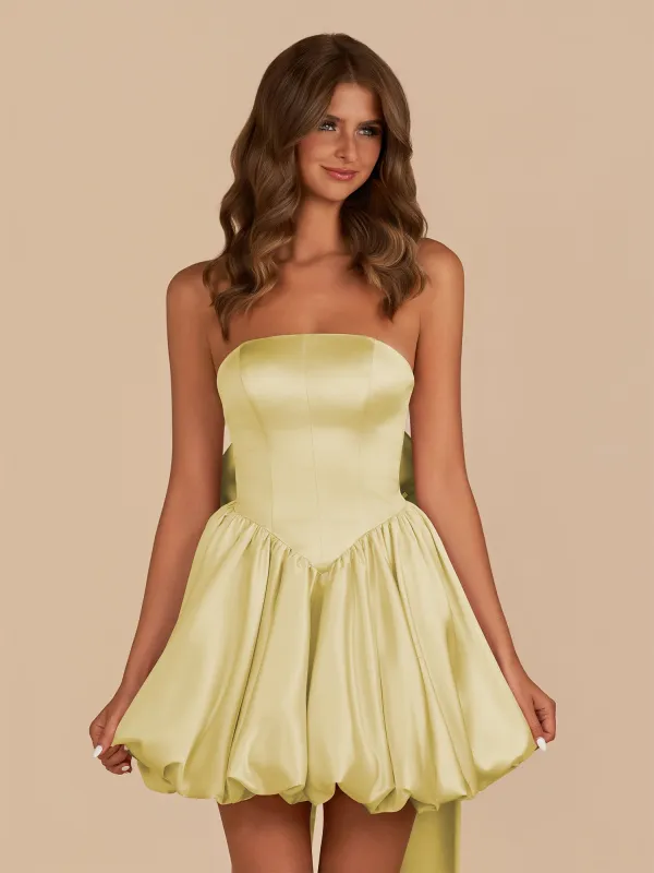 Raelee | Yellow - Strapless A Line Satin Short Homecoming Dress With Bow sold by KissProm