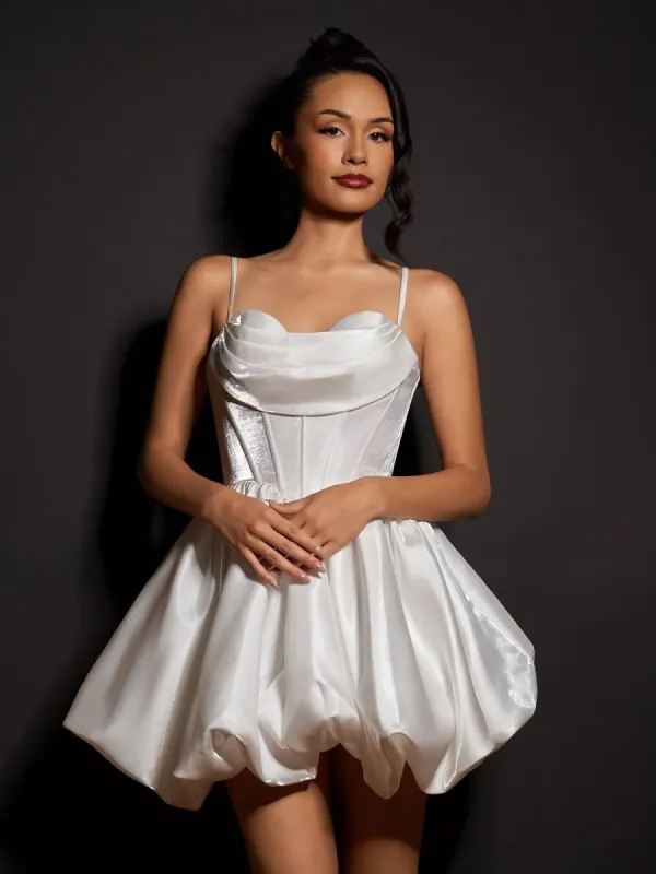 White - A Line Bubble hem Satin Corset Sweetheart Homecoming Dresses sold by KissProm