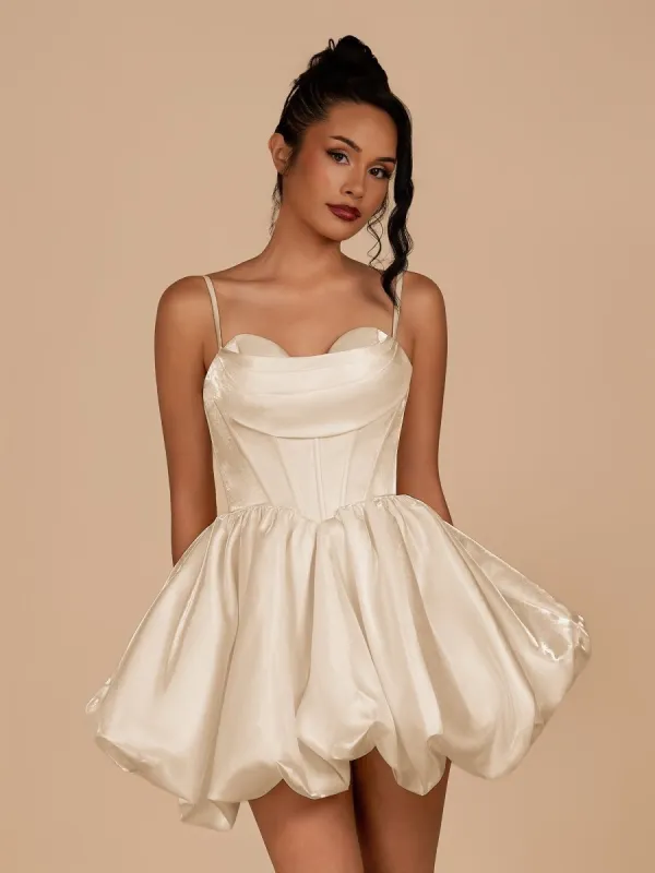 Nica | Champagne - A Line Bubble hem Satin Corset Sweetheart Homecoming Dresses sold by KissProm