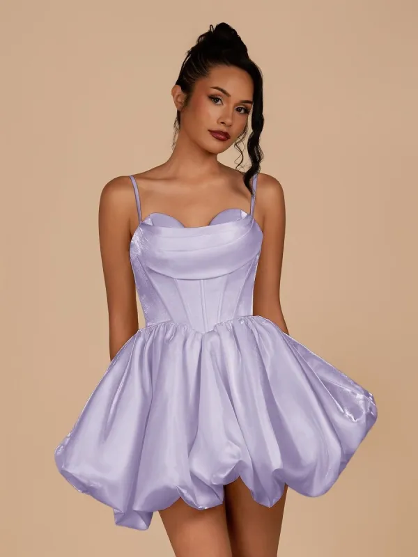 Nica | Lavender - A Line Bubble hem Satin Corset Sweetheart Homecoming Dresses sold by KissProm