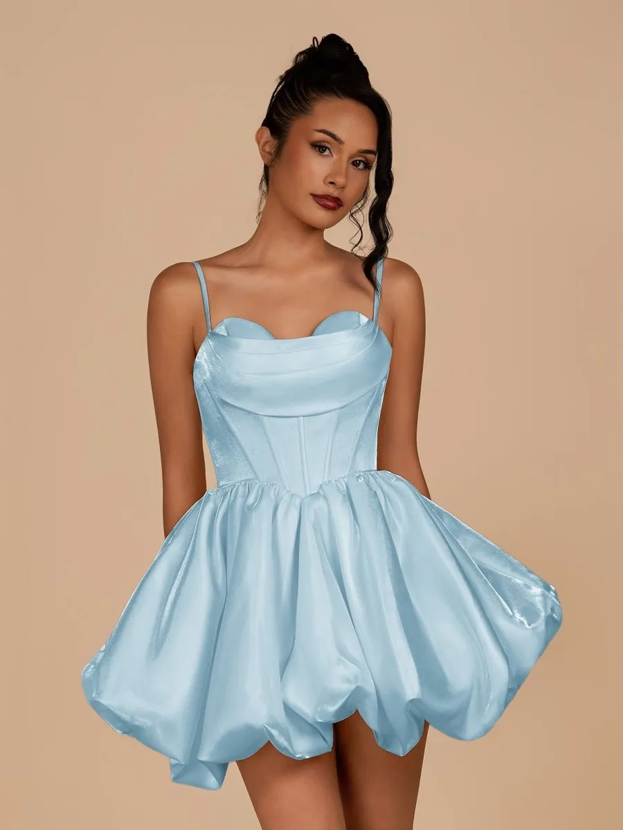 Sky Blue - A Line Bubble hem Satin Corset Sweetheart Homecoming Dresses sold by KissProm