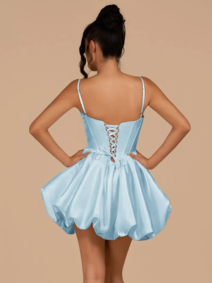 Sky Blue - A Line Bubble hem Satin Corset Sweetheart Homecoming Dresses sold by KissProm product image thumbnail 2