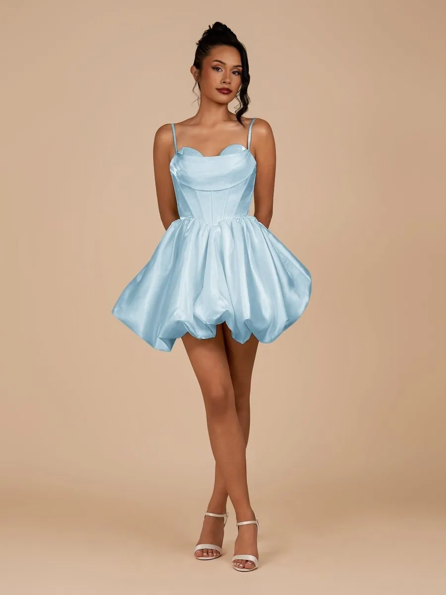 Sky Blue - A Line Bubble hem Satin Corset Sweetheart Homecoming Dresses sold by KissProm product image thumbnail 3