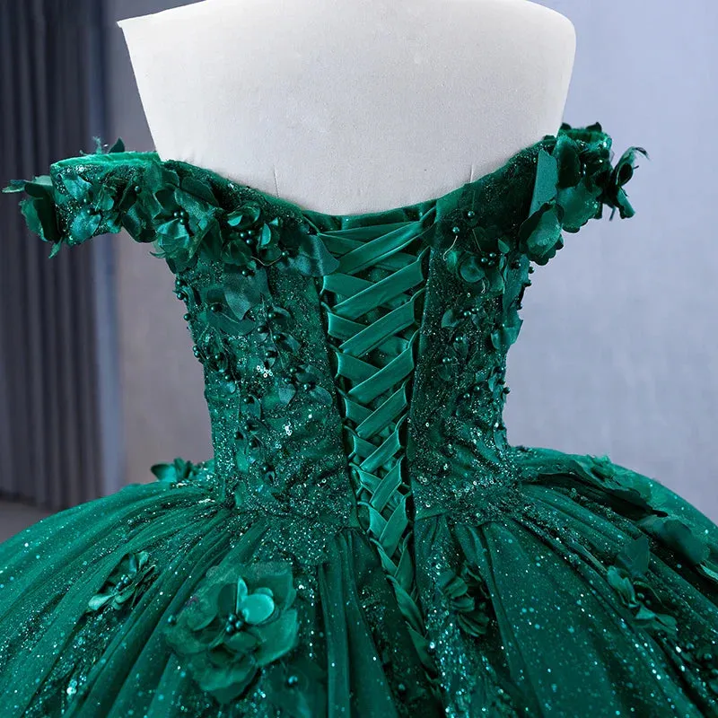 Appliques Dark Green Sweetheart Sleeveless Ball Gown Quinceanera Dress sold by KissProm product image thumbnail 4
