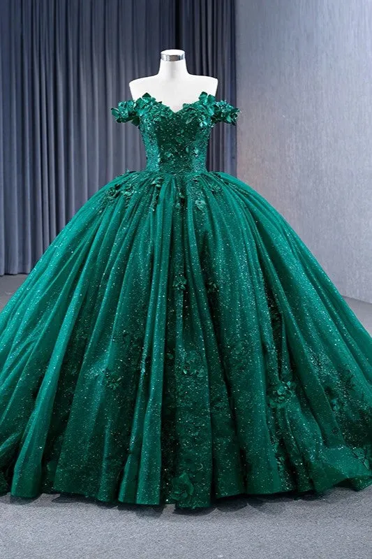 Appliques Dark Green Sweetheart Sleeveless Ball Gown Quinceanera Dress sold by KissProm