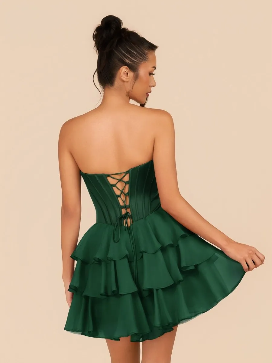 Dark Green – Strapless A-Line Ruffles Homecoming Dress With Beading sold by KissProm product image thumbnail 2