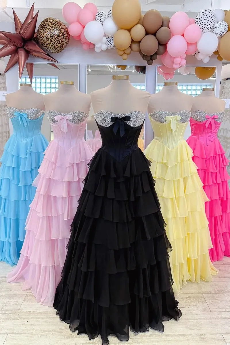 Pink Sweetheart A Line Chiffon Ruffled Long Formal Prom Dresses With Beading sold by KissProm product image thumbnail 2