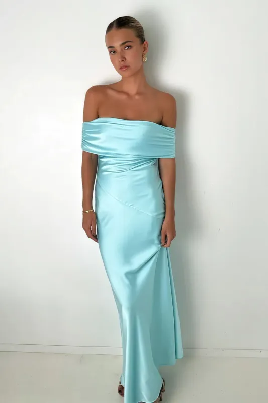 Kessira | Aqua - Sheath Off The Shoulder Satin Long Prom Dresses sold by KissProm