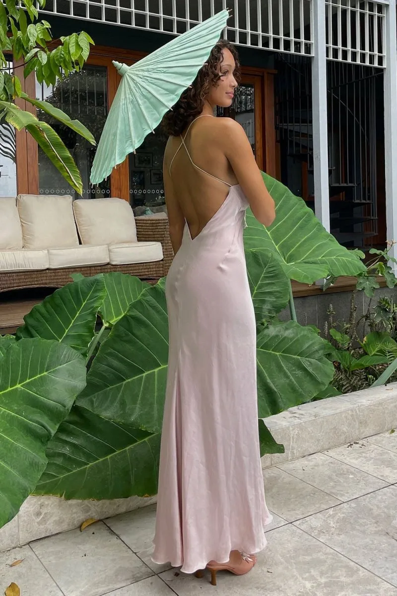 Hero | Pink - Spaghetti Straps Satin Sheath Backless Long Prom Dresses sold by KissProm product image thumbnail 2