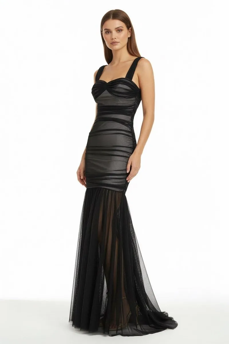 Black Sweetheart Mermaid Tulle Pleated Long Formal Prom Dresses sold by KissProm product image thumbnail 4