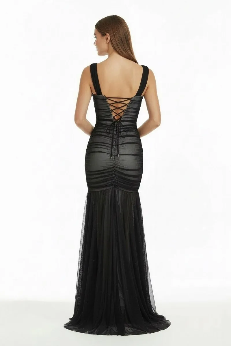 Black Sweetheart Mermaid Tulle Pleated Long Formal Prom Dresses sold by KissProm product image thumbnail 2