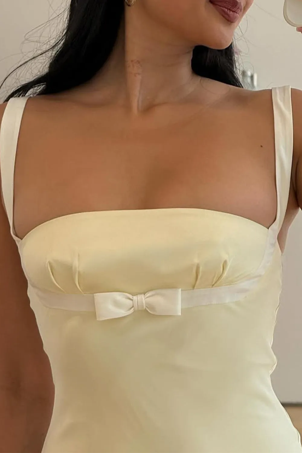 Yellow Square Neck Mermaid Satin Long Prom Dresses With Bowknot sold by KissProm product image thumbnail 3