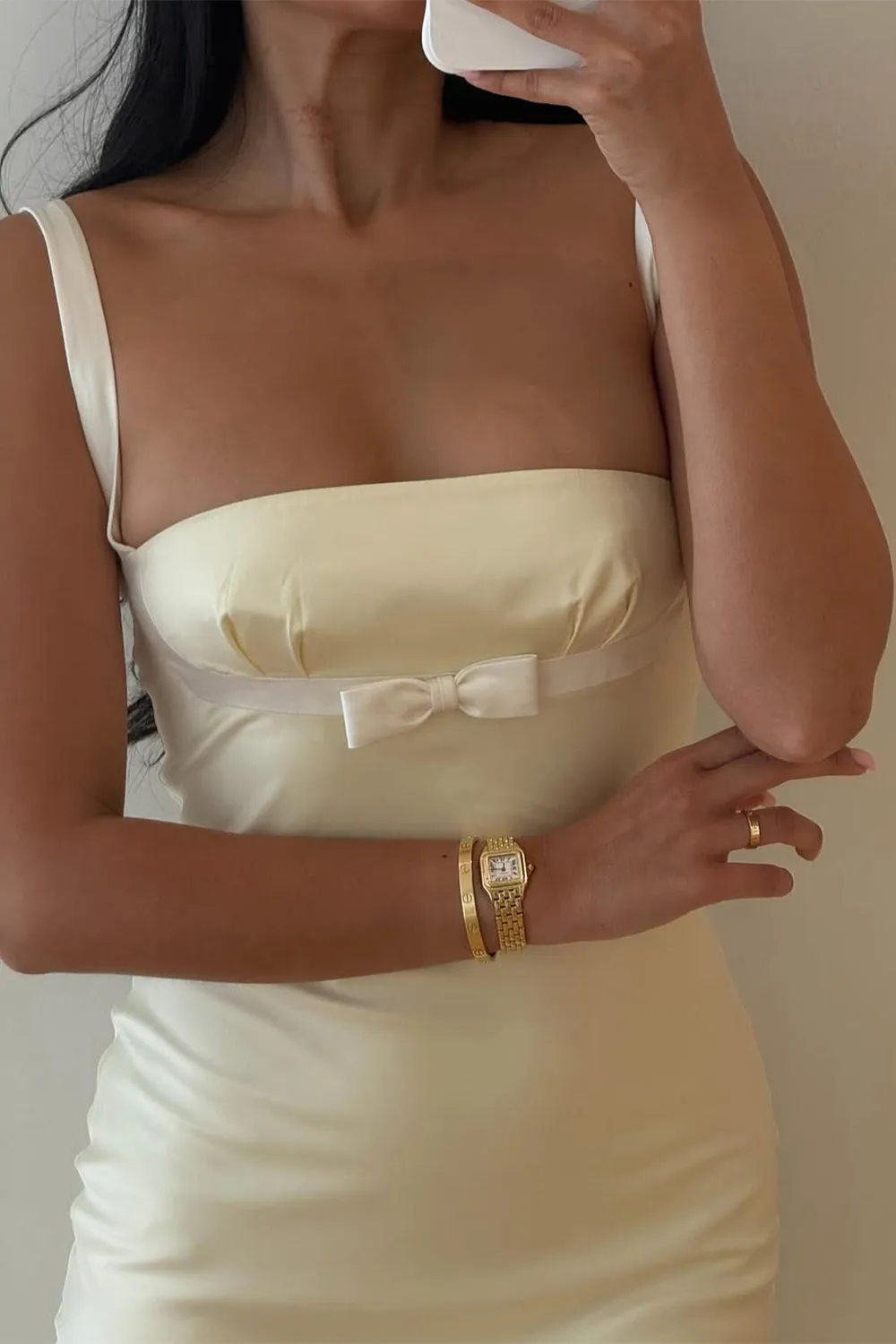 Yellow Square Neck Mermaid Satin Long Prom Dresses With Bowknot sold by KissProm product image thumbnail 4