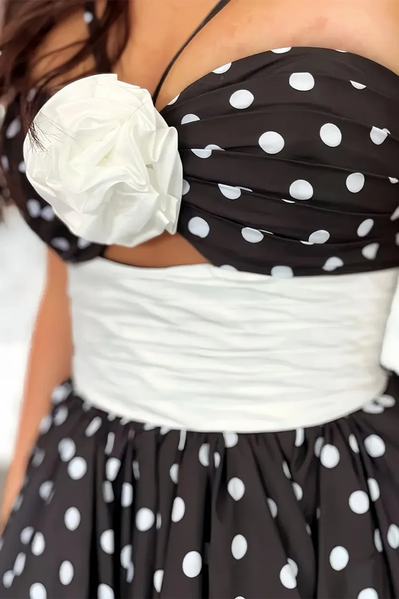 Black - Halter Satin A Line Dot Prom Dresses With Flower sold by KissProm product image thumbnail 3