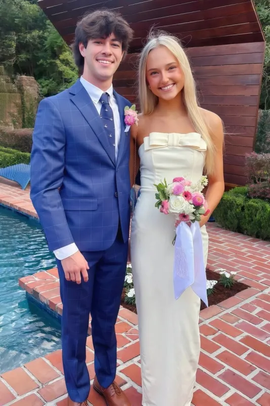 Yellow Strapless Sheath Satin Long Formal Prom Dresses With Bow sold by KissProm