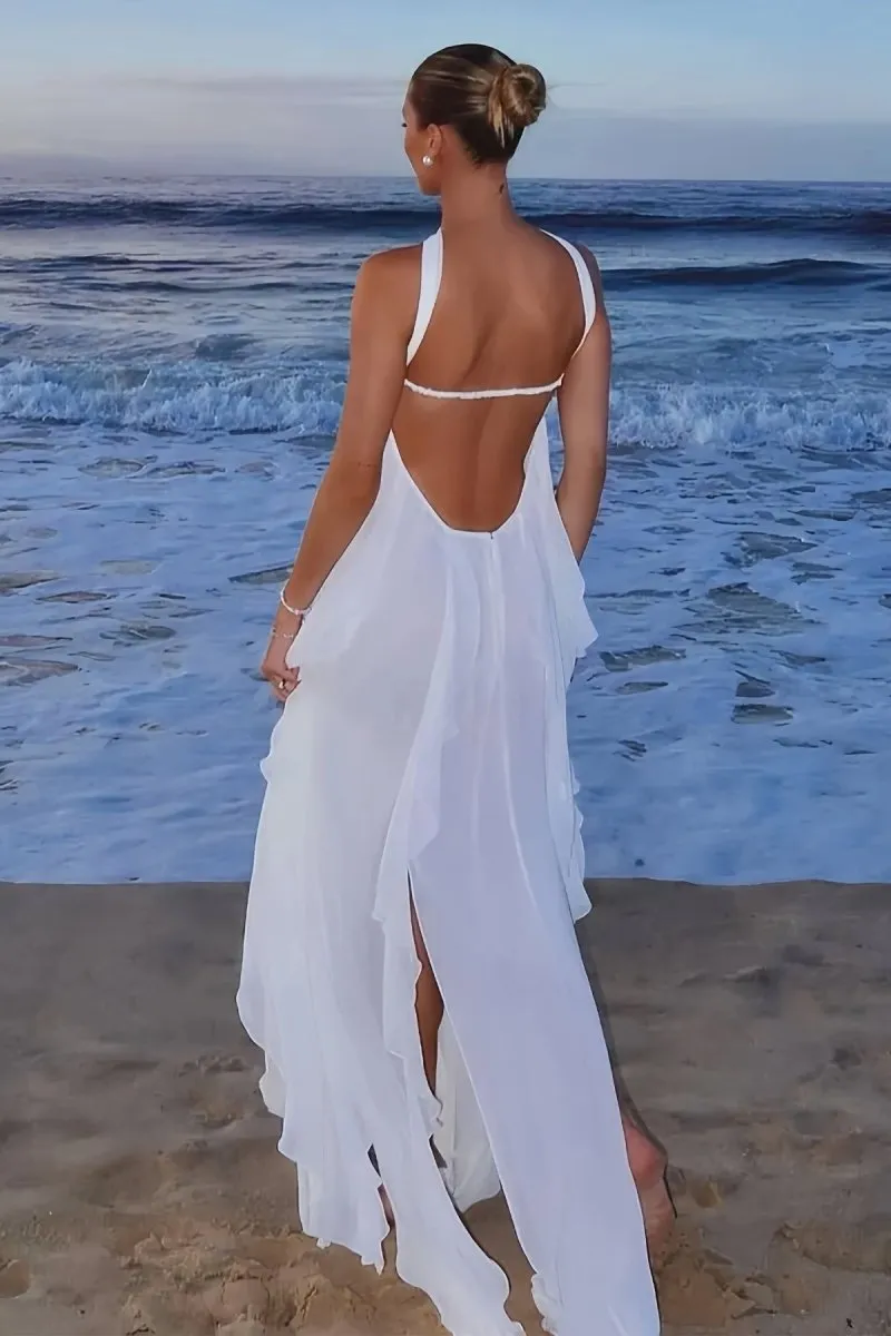 Leith | White - Strapless A Line Chiffon Pleated Long Prom Dresses With Ruffles sold by KissProm product image thumbnail 3