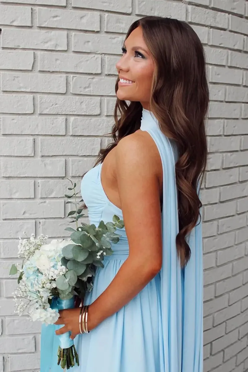 Mallory | Sky Blue - Strapless Chiffon Pleated A Line Long Prom Dresses With Scarf sold by KissProm product image thumbnail 4